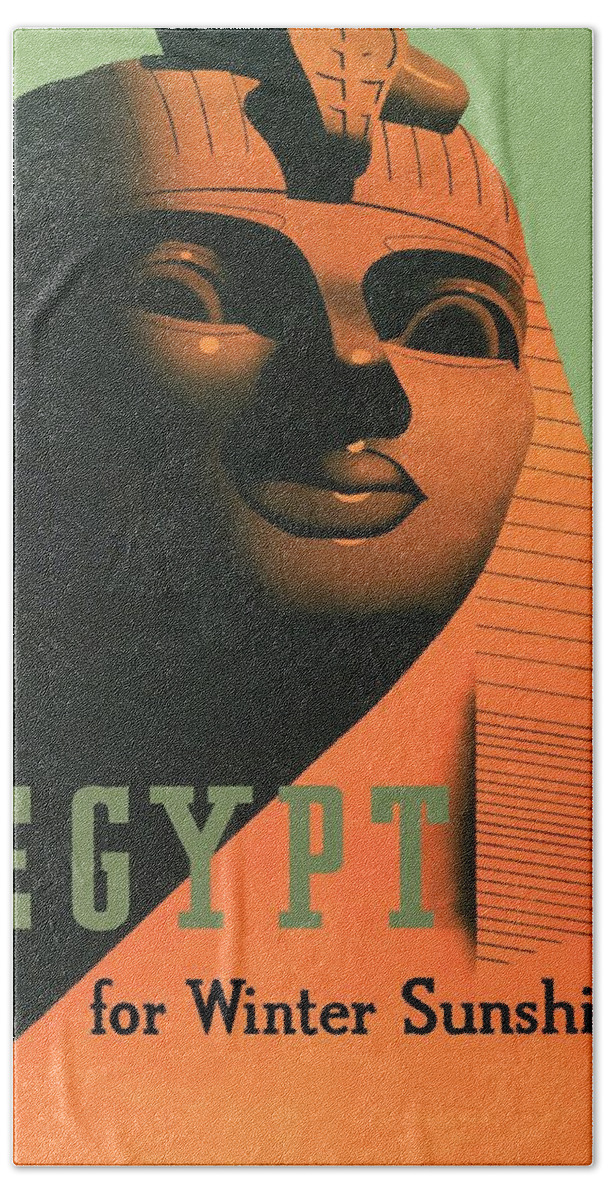 Egypt Hand Towel featuring the mixed media Egypt for Winter Sunshine - Sphinx of Giza - Retro travel Poster - Vintage Poster by Studio Grafiikka