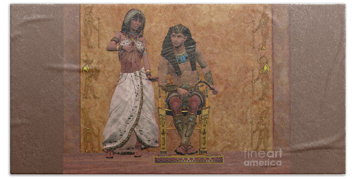 Old Kingdom Hand Towel featuring the painting Egyptian Queen advises Pharaoh by Corey Ford