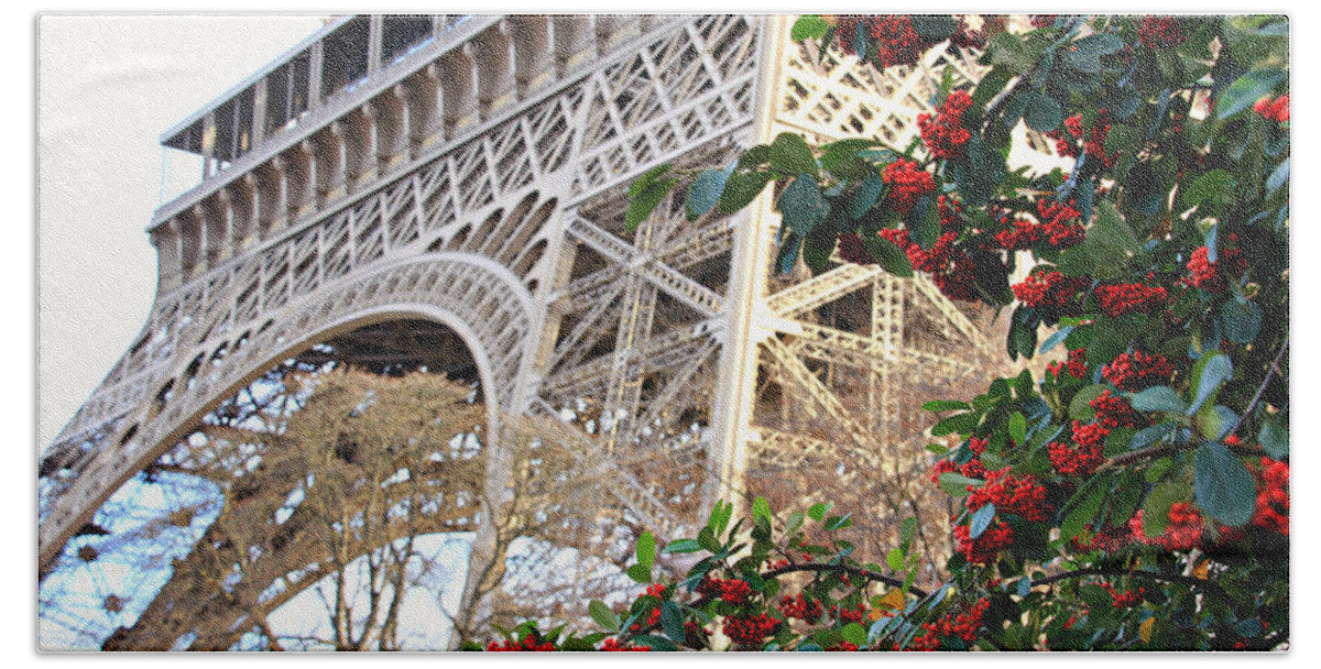 Parisian Bath Towel featuring the photograph Eiffel Tower In Winter by KATIE Vigil