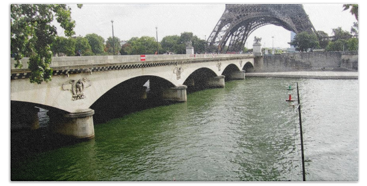 Eiffel Tower Hand Towel featuring the photograph Eiffel Tower Seine River II Paris France by John Shiron