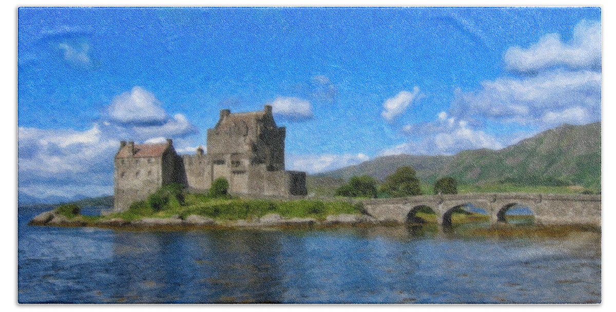 Eilean Donan Castle Hand Towel featuring the painting Eilean Donan Castle - SCT671252 by Dean Wittle