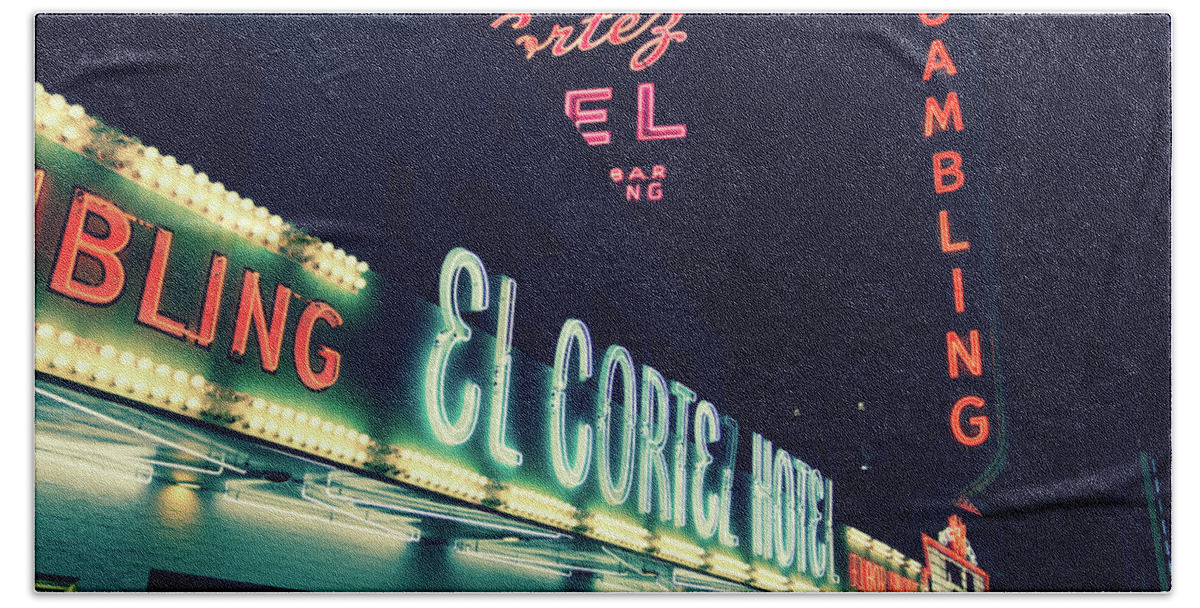 El Cortez Hotel Hand Towel featuring the photograph El Cortez Hotel at Night by SR Green