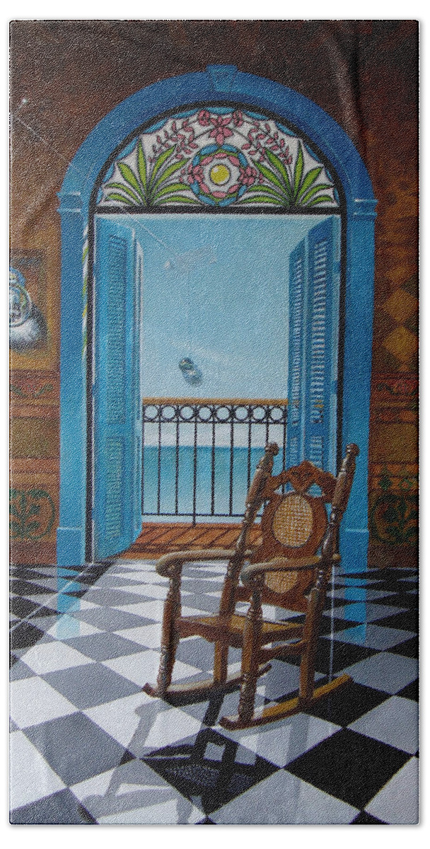 Spheres Bath Towel featuring the painting El sillon de abuelita by Roger Calle