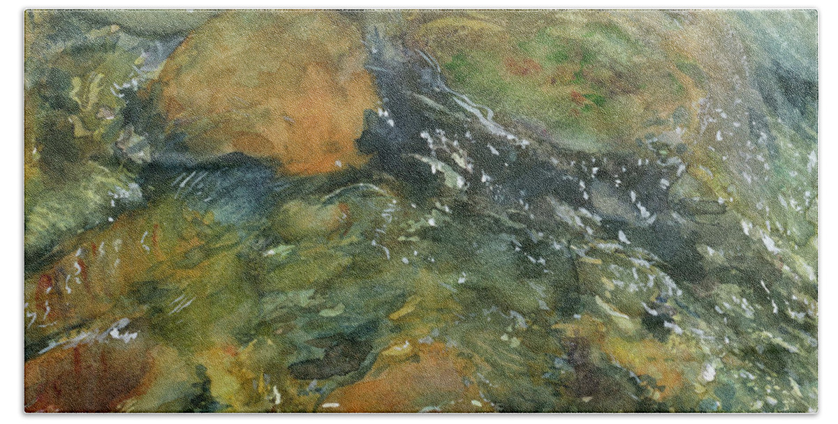 River Rocks Bath Towel featuring the painting Elbow River Rocks 1 by Madeleine Arnett