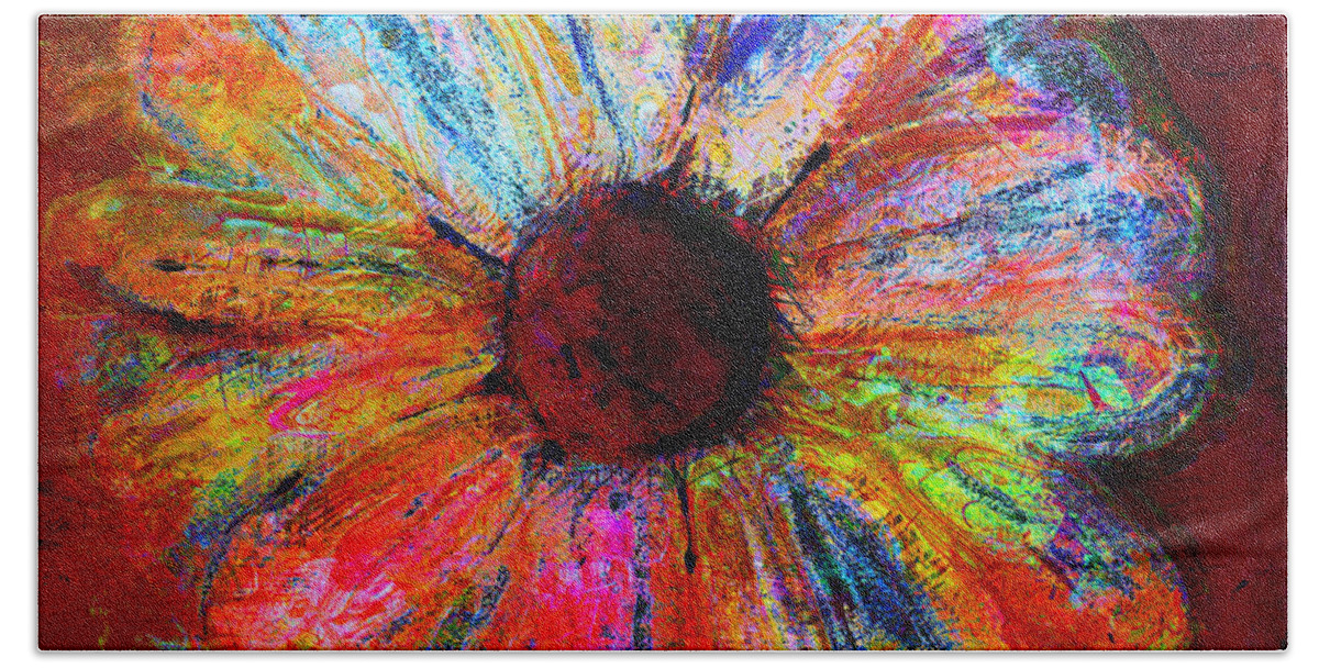 Daisy Bath Towel featuring the painting Electric Daisy by Julie Lueders 