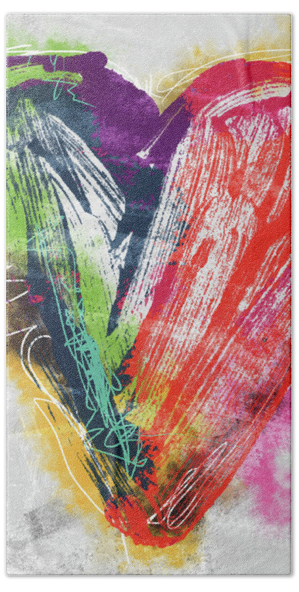 Heart Bath Towel featuring the mixed media Electric Love- Expressionist Art by Linda Woods by Linda Woods