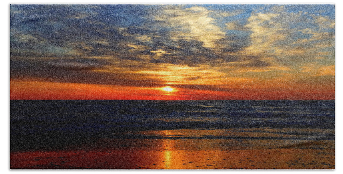 Ocean Bath Towel featuring the photograph Electric Golden Ocean Sunrise by Dianne Cowen Cape Cod Photography