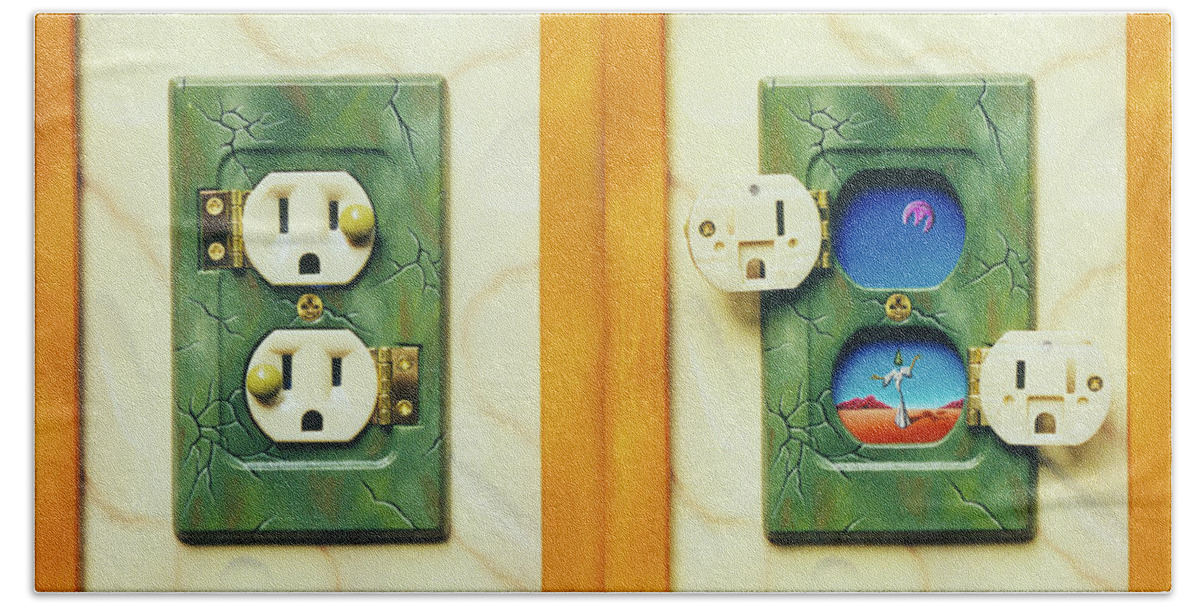  Hand Towel featuring the painting Electric View miniature shown closed and open by Paxton Mobley