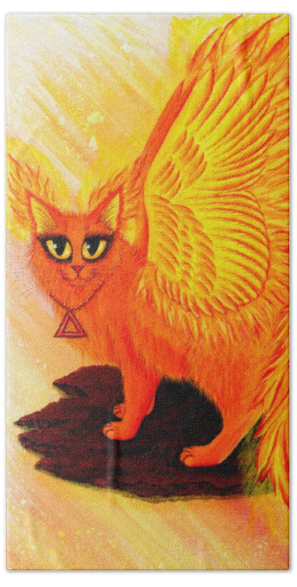 Elemental Cat Hand Towel featuring the painting Elemental Fire Fairy Cat by Carrie Hawks