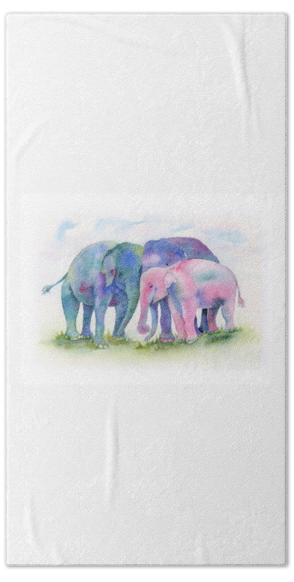 Elephant Bath Towel featuring the painting Elephant Hug by Amy Kirkpatrick