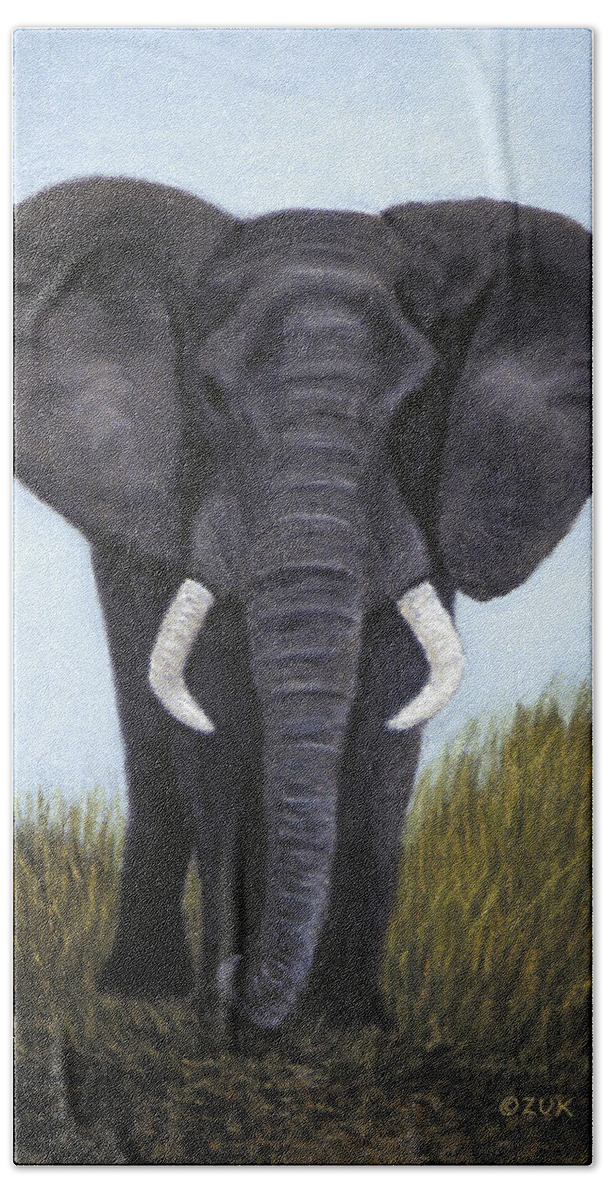 Elephant Bath Towel featuring the painting Elephant by Karen Zuk Rosenblatt