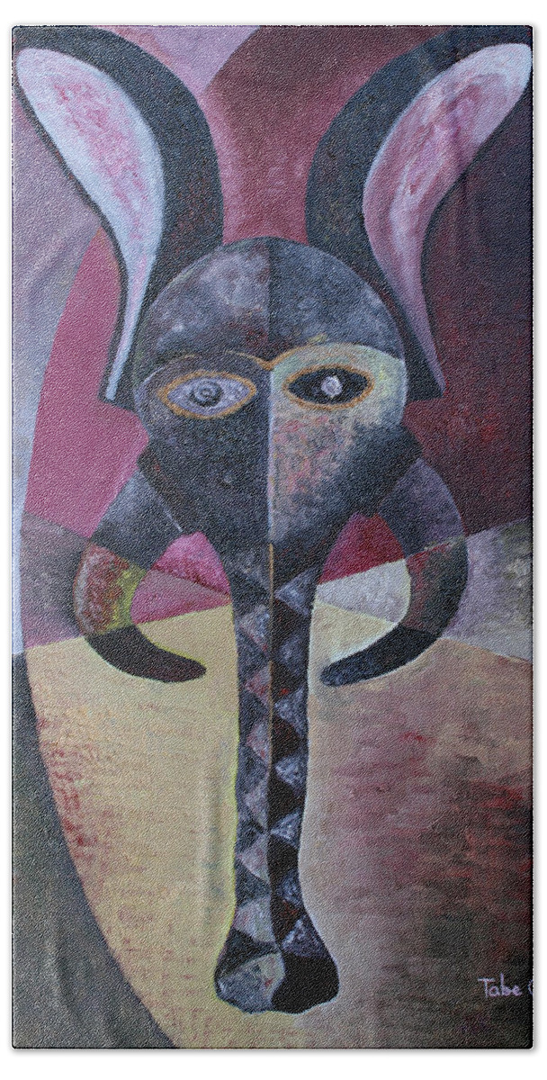 Elephant Mask Bath Towel featuring the painting Elephant Mask by Obi-Tabot Tabe