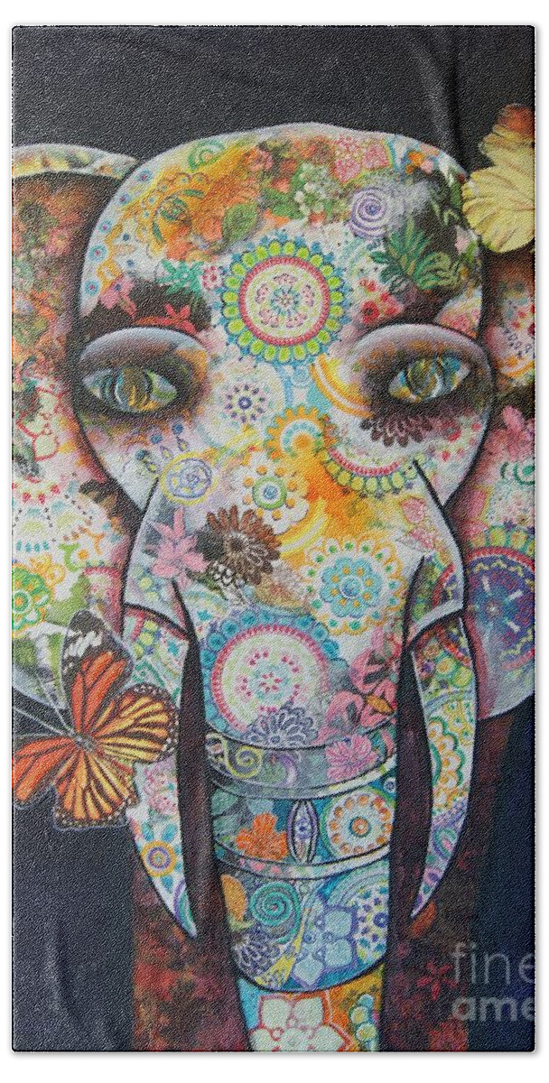 Elephant Hand Towel featuring the painting Elephant Mixed Media 1 by Reina Cottier