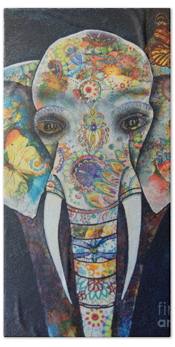Elephant Hand Towel featuring the painting Elephant Mixed Media 2 by Reina Cottier