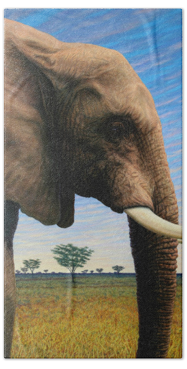 Elephant Hand Towel featuring the painting Elephant on Safari by James W Johnson