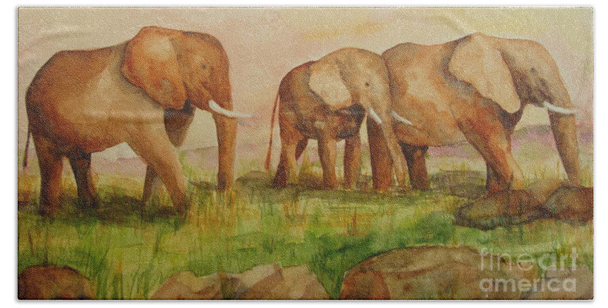 Elephant Bath Towel featuring the painting Elephant Parade by Vicki Housel