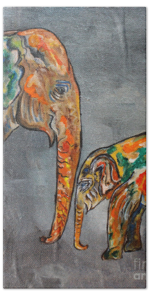 Elephant Bath Towel featuring the painting Elephant Play Day by Ella Kaye Dickey