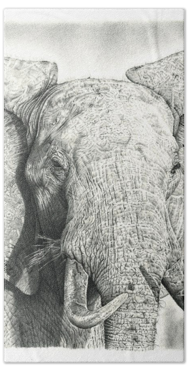 Elephant Hand Towel featuring the drawing Elephant by Casey 'Remrov' Vormer