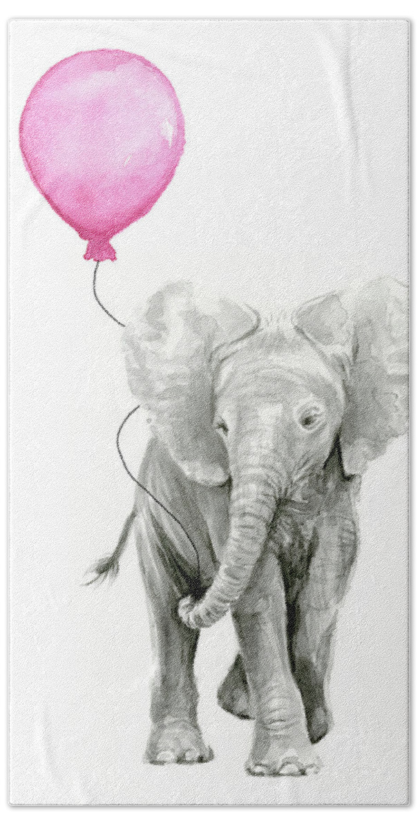 Elephant Hand Towel featuring the painting Baby Elephant Watercolor by Olga Shvartsur