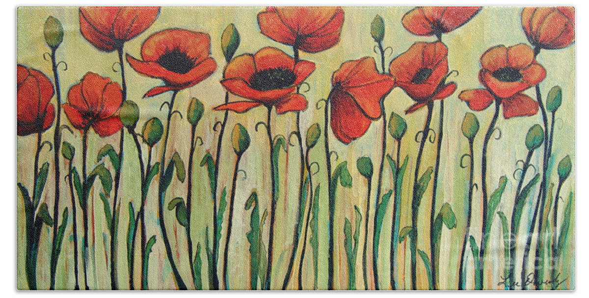 Poppies Hand Towel featuring the painting Eleven Red Poppies by Lee Owenby