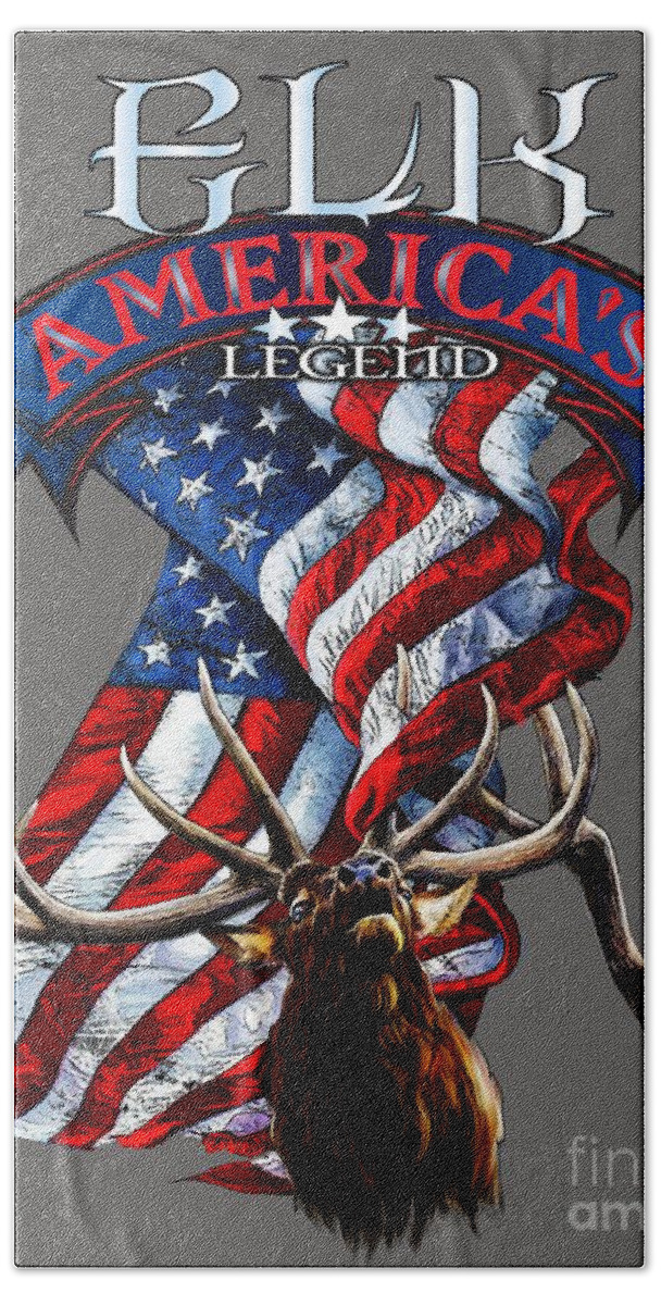 Elk Bath Towel featuring the drawing Elk America's Legend v2 by Robert Corsetti
