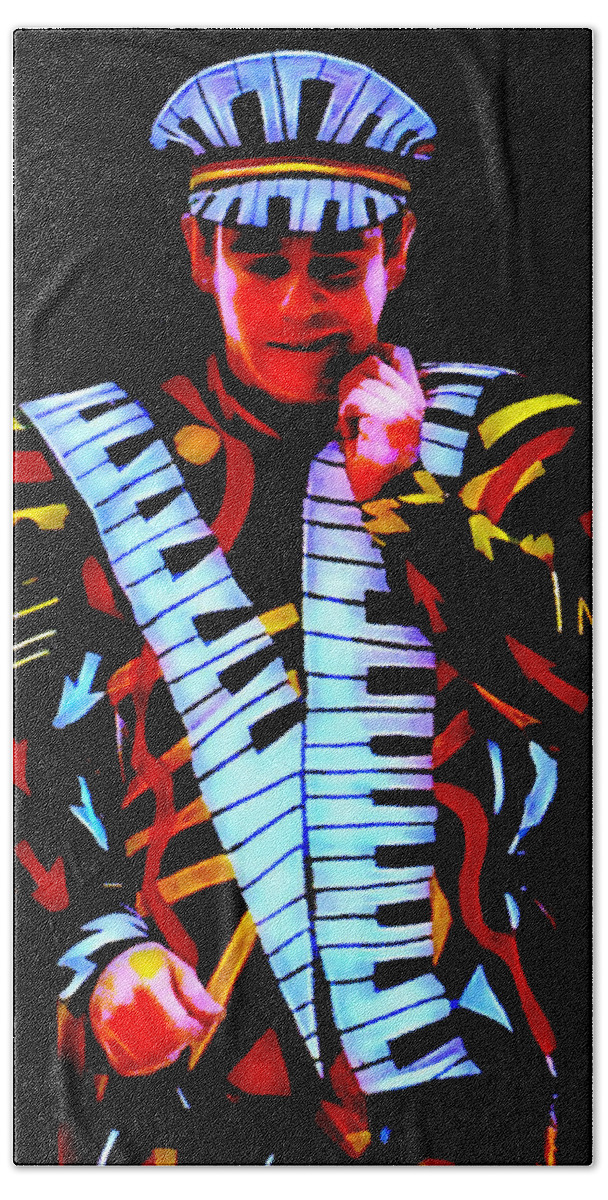 Elton John Hand Towel featuring the mixed media Elton John Collection by Marvin Blaine