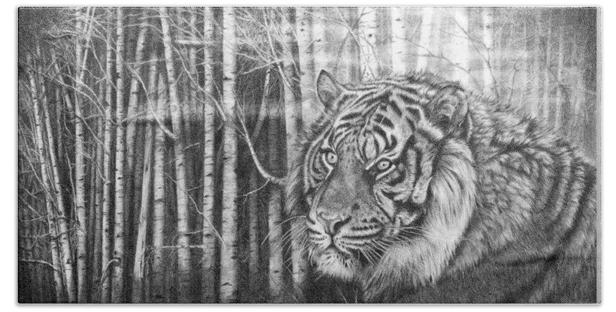 Tiger Bath Towel featuring the drawing Elusive Nature by Peter Williams
