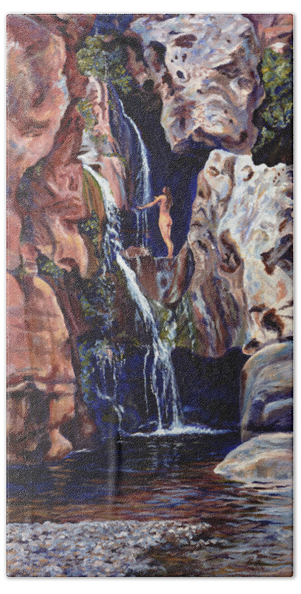 Landscape Bath Towel featuring the painting Elves Chasm by Page Holland