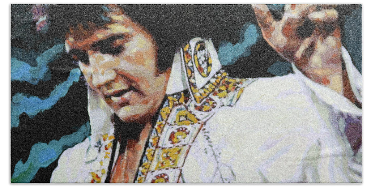 Elvis Presley Bath Towel featuring the painting Elvis - How Great Thou Art by John Lautermilch
