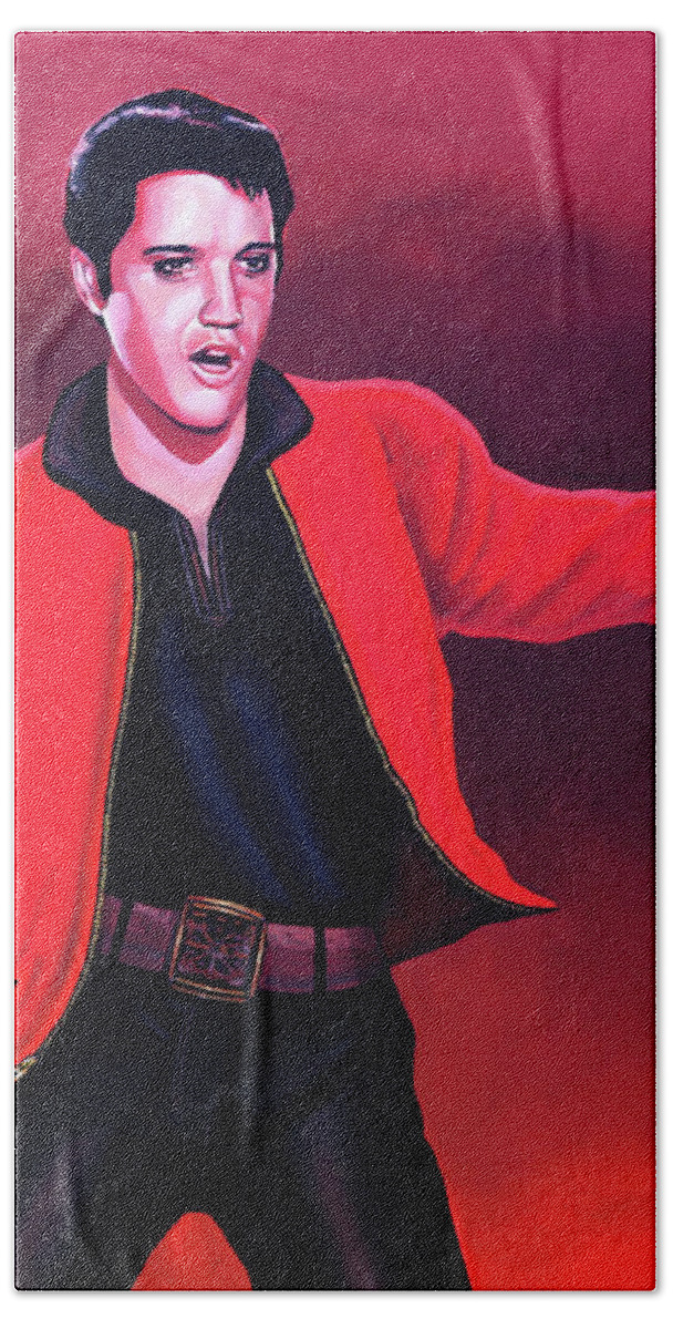 Elvis Hand Towel featuring the painting Elvis Presley 4 Painting by Paul Meijering
