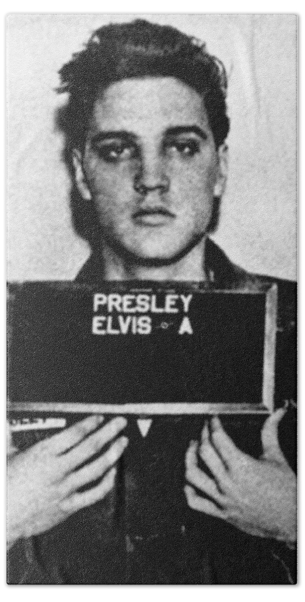 Elvis Presley Hand Towel featuring the painting Elvis Presley Mug Shot Vertical 1 by Tony Rubino