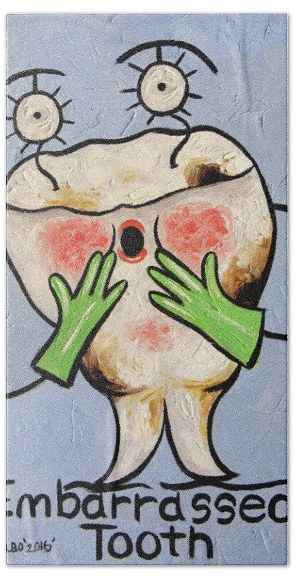 Embarrassed Tooth Bath Towel featuring the painting Embarrassed Tooth by Anthony Falbo