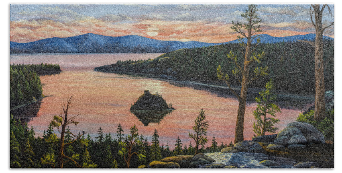 Landscape Hand Towel featuring the painting Emerald Bay by Darice Machel McGuire
