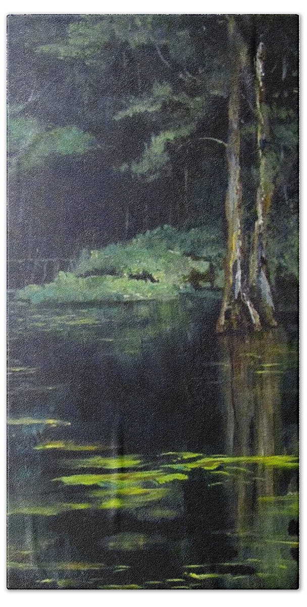 Landscape Bath Towel featuring the painting Emerald Bayou by Barbara O'Toole