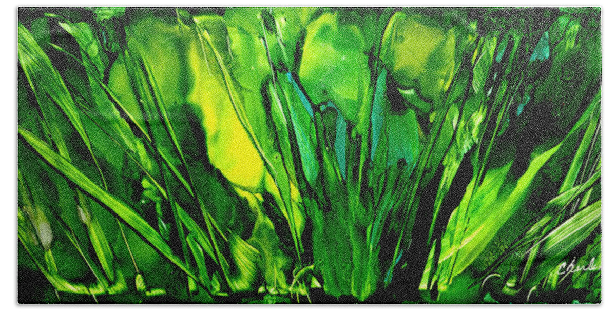 Emerald Hand Towel featuring the painting Emerald Forest by Charlene Fuhrman-Schulz