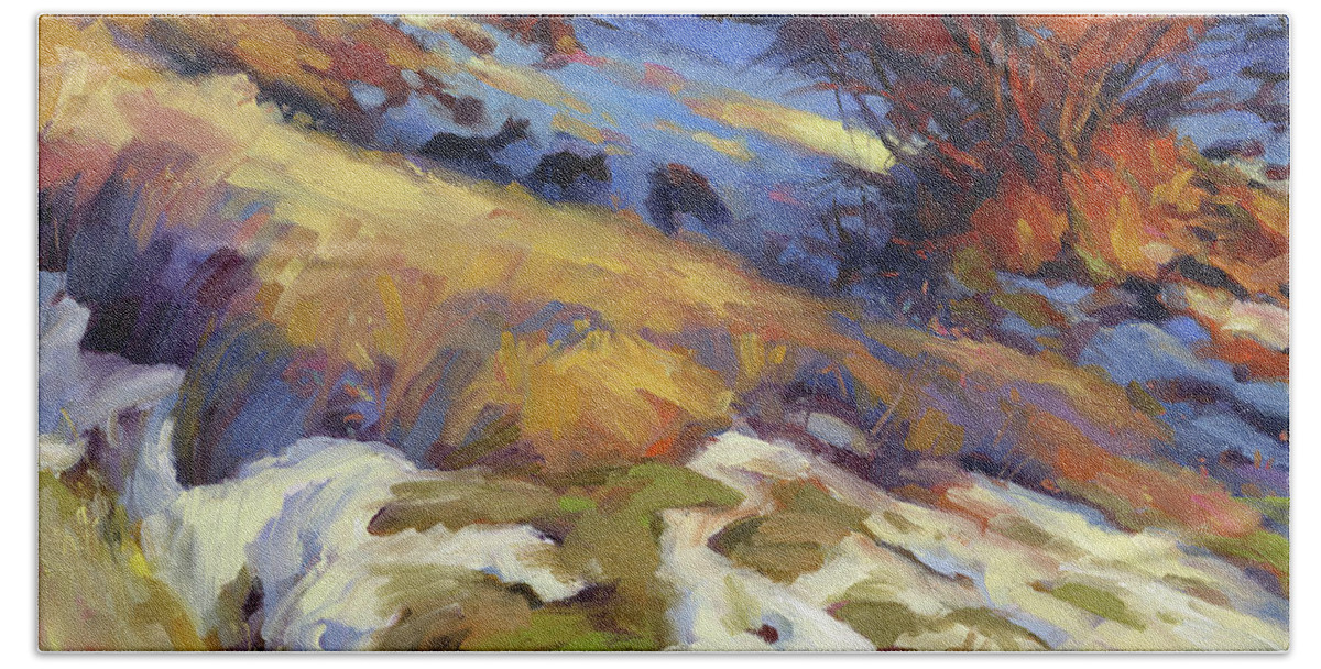 Landscape Hand Towel featuring the painting Emergence by Steve Henderson