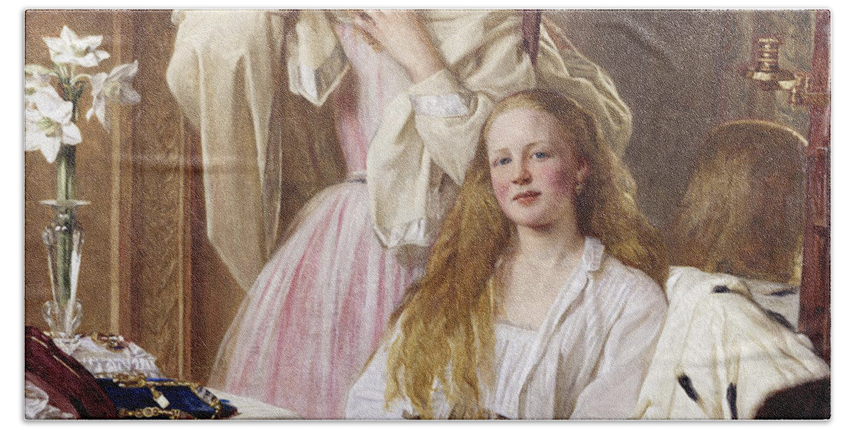 Henry Tanworth Wells Bath Towel featuring the painting Emma and Federica Bankes of Soughton Hall by Henry Tanworth Wells