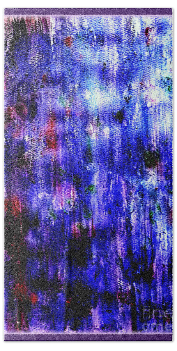 Mixed Media Work Acrylic And Digital With Recycled Acrylic Paints Scumbling Technique Using Sea Sponges Scrapping Tools For Textured Effect And Digitally Enhancing Work Bath Towel featuring the painting Emotions Coming Down Like Purple Rain by Kimberlee Baxter