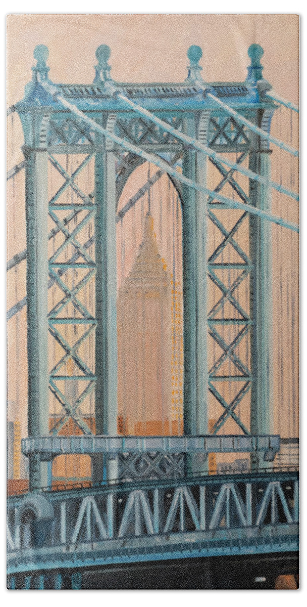 New York Bath Towel featuring the painting Empire State Building by Jean-Pierre Ducondi