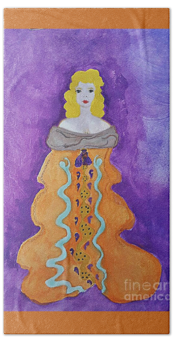 Empress Hand Towel featuring the mixed media Empress In Gold by Pamela Smale Williams