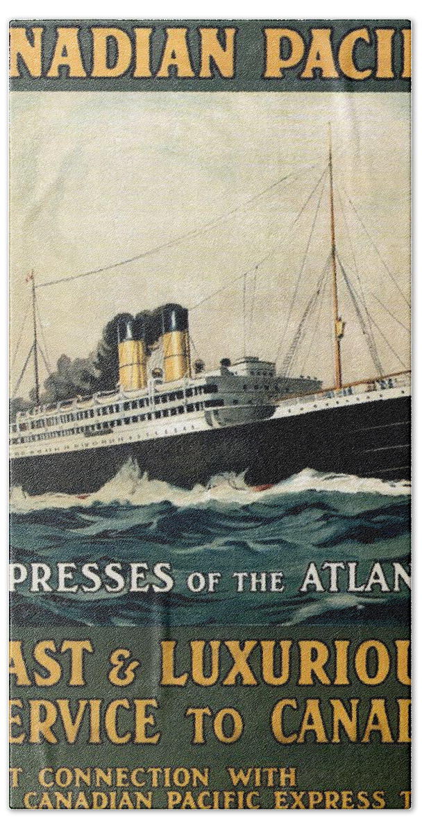 Canadian Pacific Bath Sheet featuring the mixed media Empress Of The Atlantic - Canadian Pacific - Steamship - Retro travel Poster - Vintage Poster by Studio Grafiikka