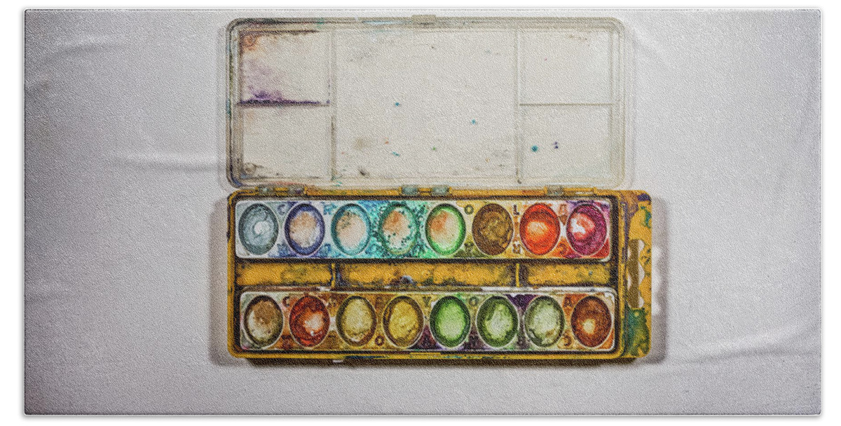 Watercolor Hand Towel featuring the photograph Empty Watercolor Paint Trays by Scott Norris