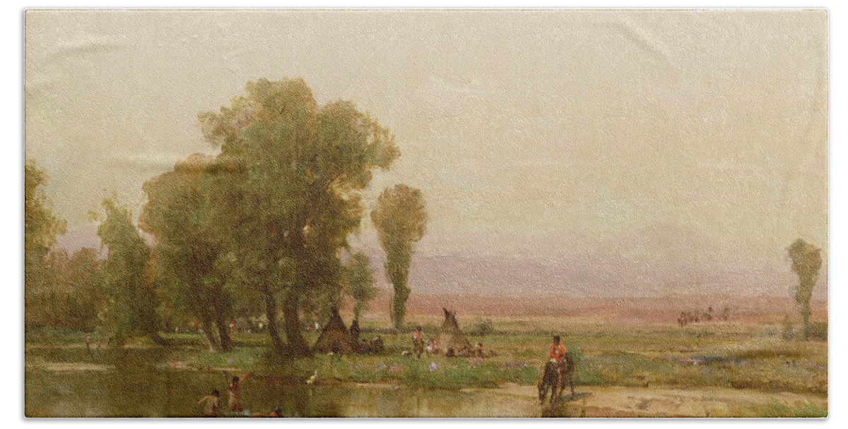 Encampment On The Platte River Bath Towel featuring the painting Encampment on the Platte River by Thomas Worthington Whittredge
