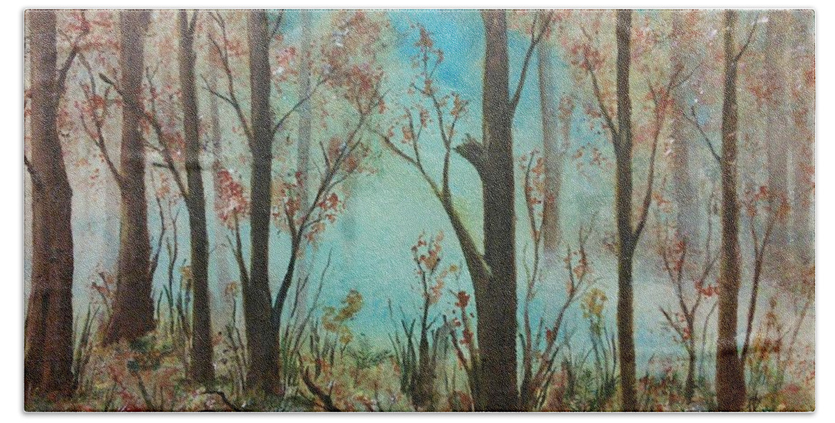 Enchanted Forest Bath Towel featuring the painting Enchanted Forest by Susan Nielsen