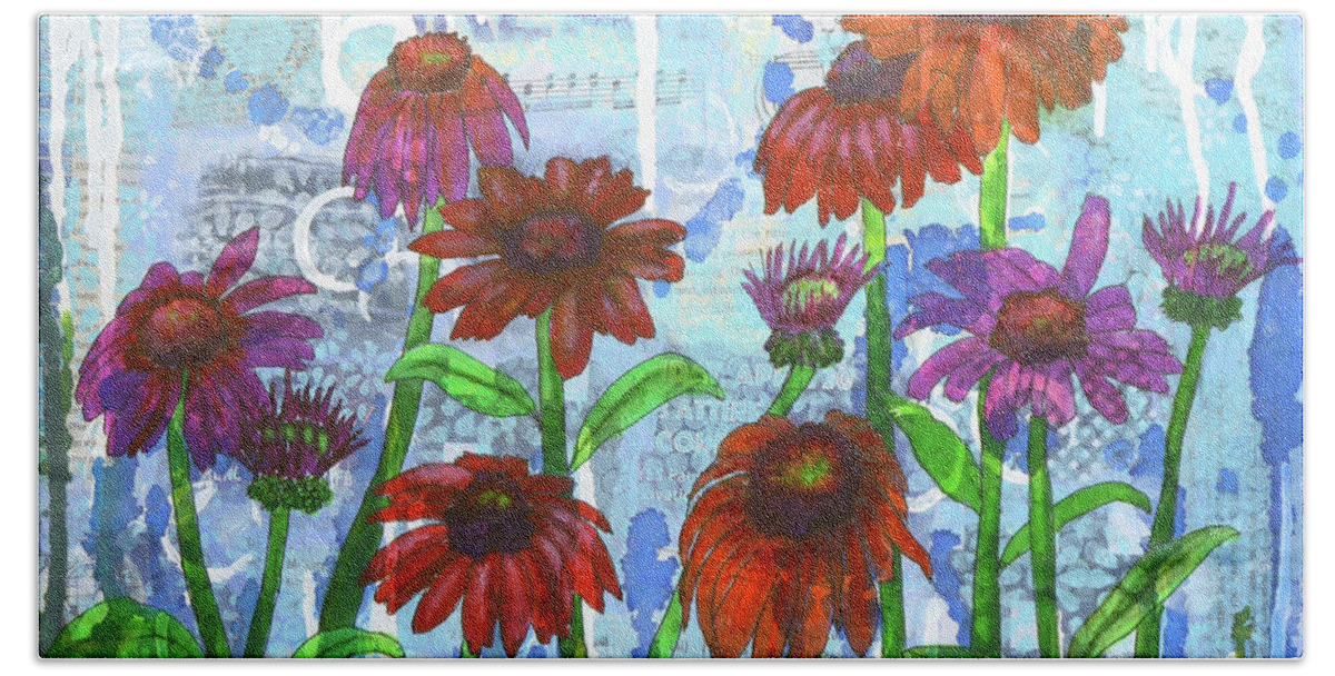 Daisy Hand Towel featuring the painting Enchanting Echinacea by Lisa Crisman