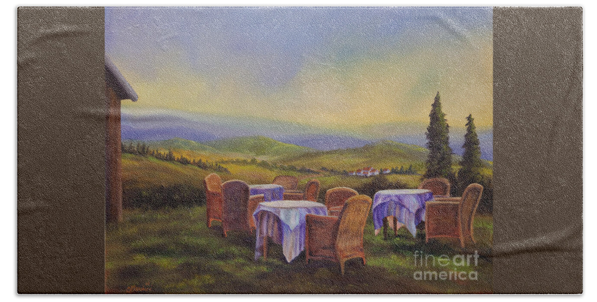 Tuscany Painting Bath Towel featuring the painting End of a Tuscan Day by Charlotte Blanchard