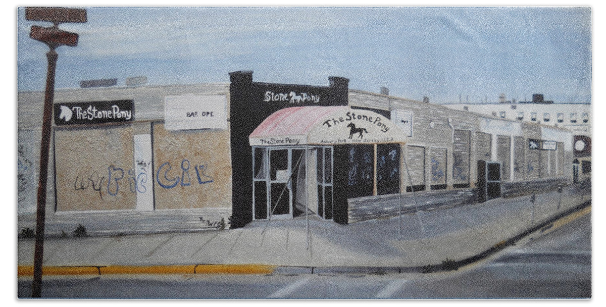 Acrylic Painting Of The Stone Pony Hand Towel featuring the painting End of an Era by Patricia Arroyo