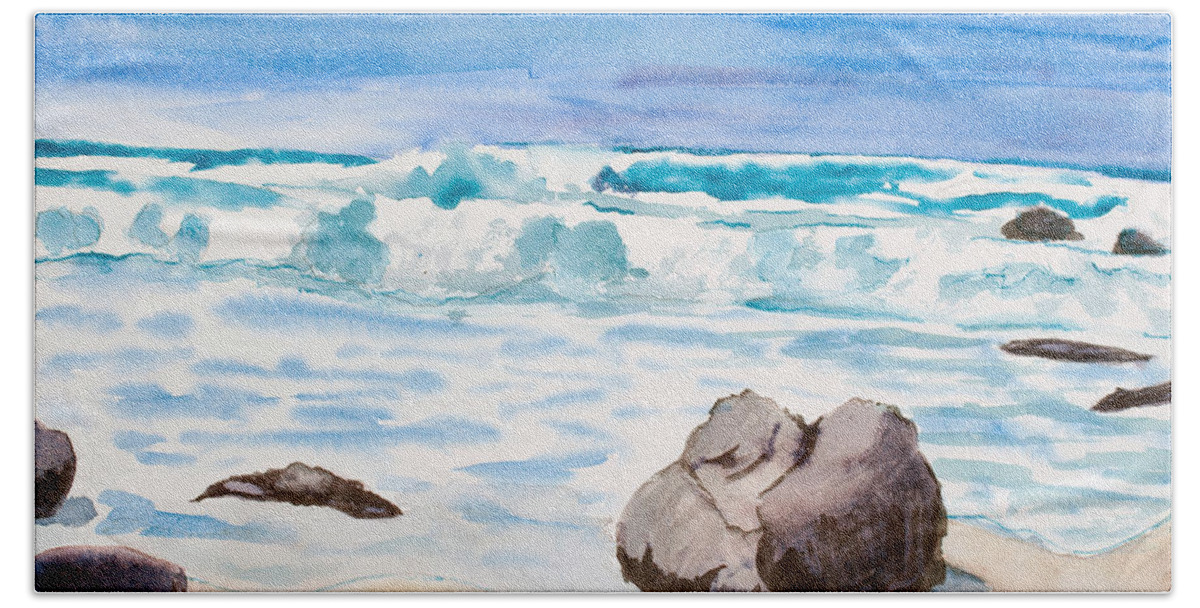 Ocean Bath Towel featuring the painting Pacific Grove 14 x 10 by Santana Star