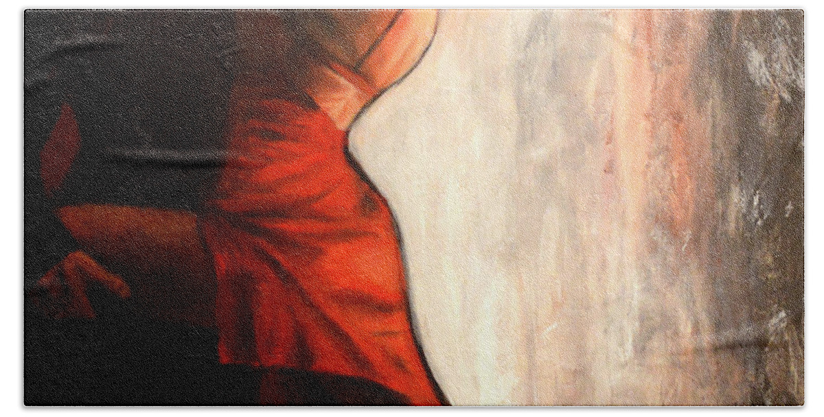 Tango Bath Towel featuring the painting Enganche by Escha Van den bogerd