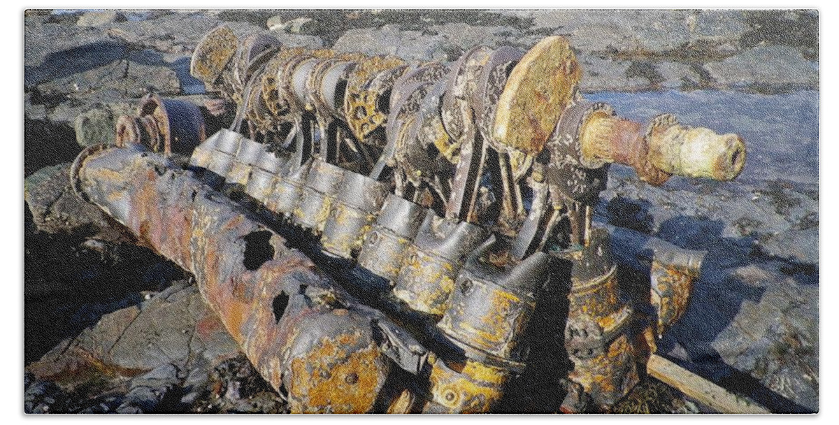 Shipwreck Bath Towel featuring the photograph Engine At Wreck Site of E Boat S89 by Richard Brookes
